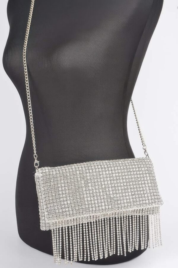 Rhinestone Fringe Metallic Evening Clutch