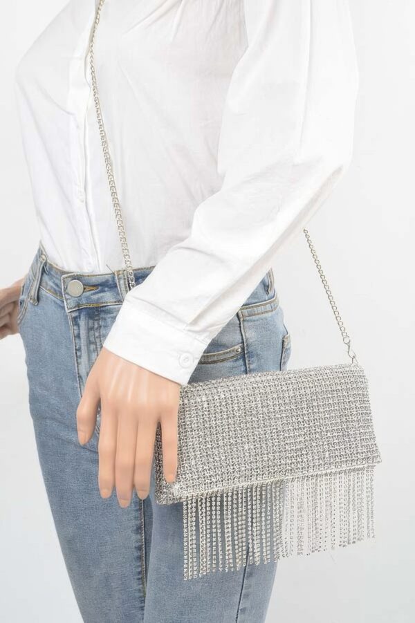 Rhinestone Fringe Metallic Evening Clutch