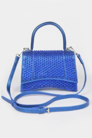 Metallic Rhinestone Top Handle Flap Bag