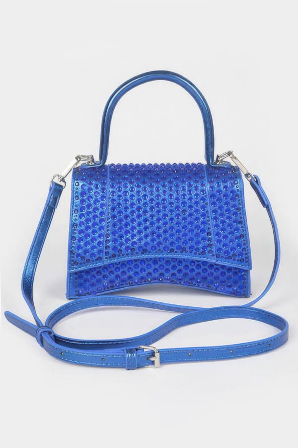 Metallic Rhinestone Top Handle Flap Bag
