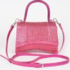 Metallic Rhinestone Top Handle Flap Bag