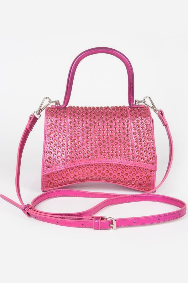 Metallic Rhinestone Top Handle Flap Bag