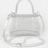 Metallic Rhinestone Top Handle Flap Bag