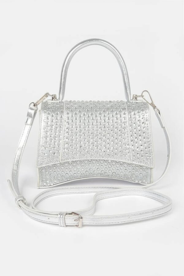 Metallic Rhinestone Top Handle Flap Bag