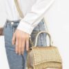Metallic Rhinestone Top Handle Flap Bag