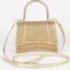 Metallic Rhinestone Top Handle Flap Bag
