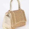 Metallic Rhinestone Top Handle Flap Bag