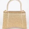 Metallic Rhinestone Top Handle Flap Bag