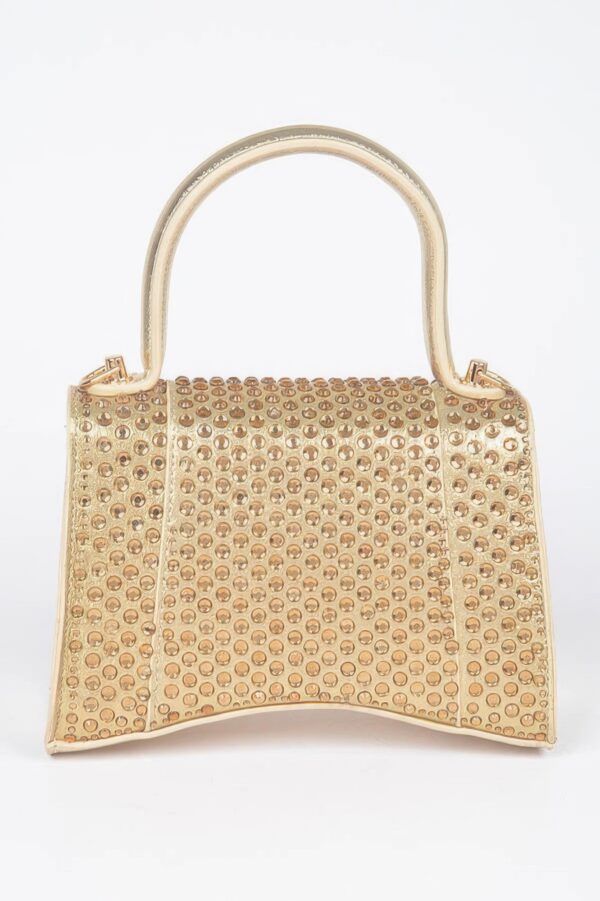 Metallic Rhinestone Top Handle Flap Bag