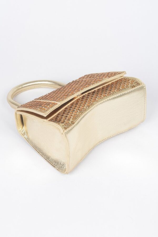 Metallic Rhinestone Top Handle Flap Bag