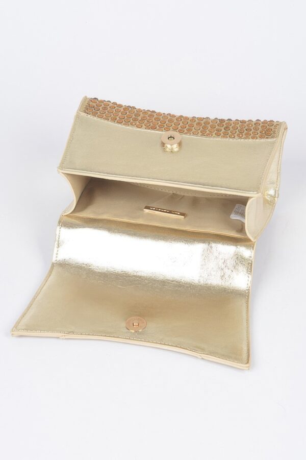 Metallic Rhinestone Top Handle Flap Bag