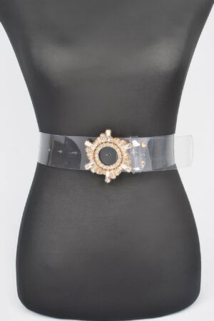 Multi-Stone Buckle Clear PVC Belt – 2″ Wide