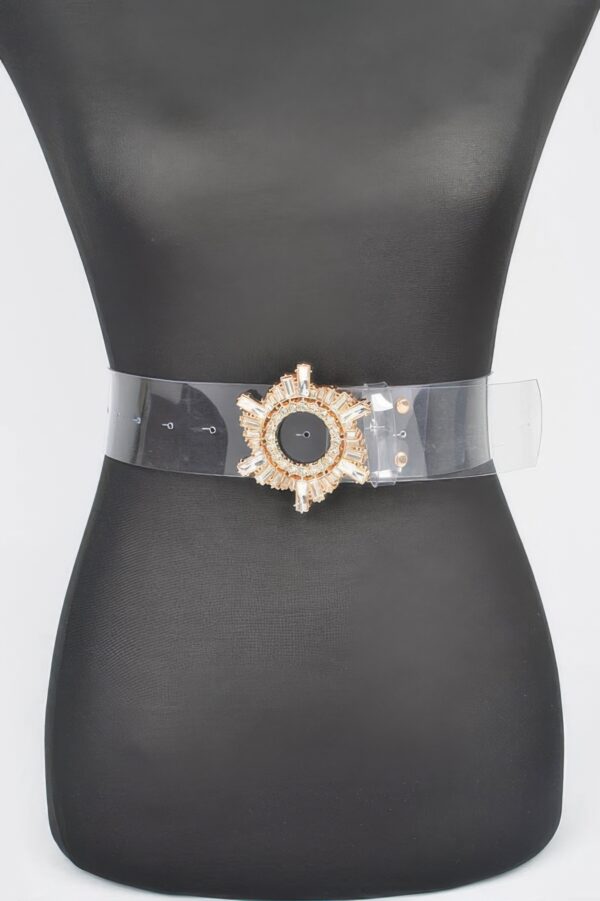 Multi-Stone Buckle Clear PVC Belt – 2″ Wide