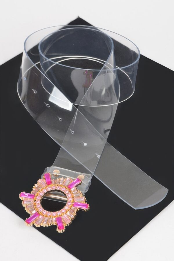Multi-Stone Buckle Clear PVC Belt – 2″ Wide