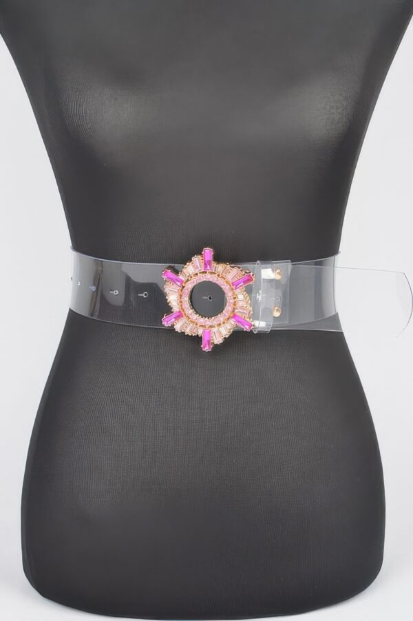 Multi-Stone Buckle Clear PVC Belt – 2″ Wide