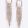 Faux Pearl Rhinestone Tassel Earrings – Dramatic Drop