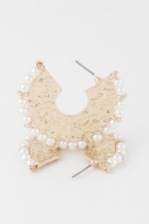 Hammered Hoop Earrings with Pearl Accents