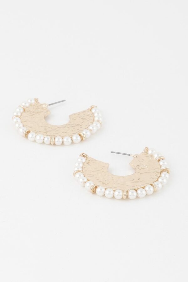 Hammered Hoop Earrings with Pearl Accents