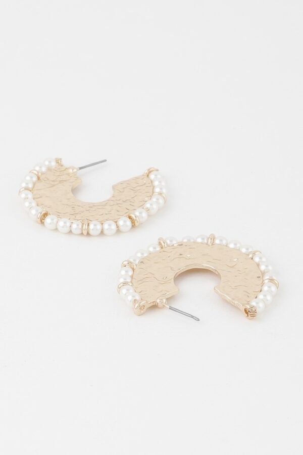 Hammered Hoop Earrings with Pearl Accents