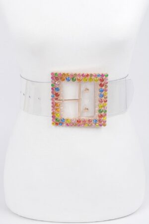 Clear PVC Belt with Multi-Rhinestone Buckle