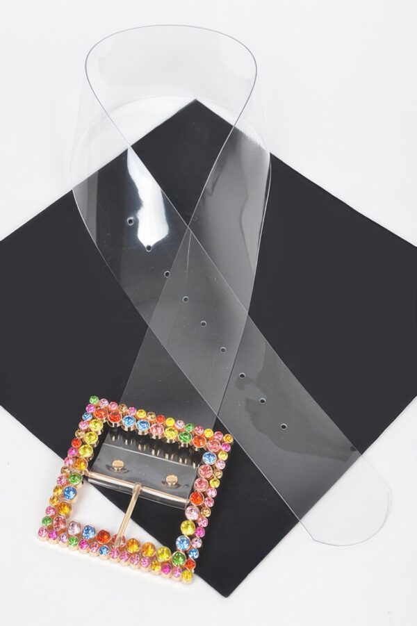 Clear PVC Belt with Multi-Rhinestone Buckle
