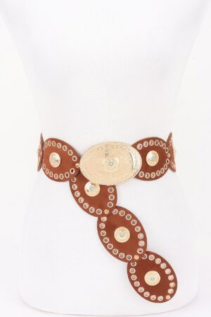 Oval Studded Statement Belt – Wide PU Waistband