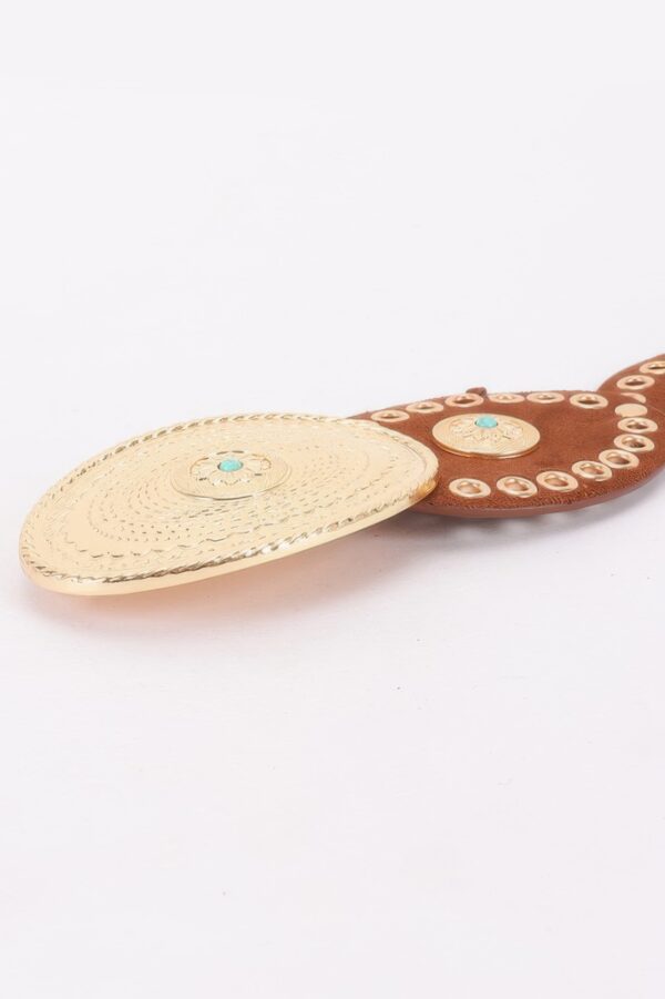 Oval Studded Statement Belt – Wide PU Waistband