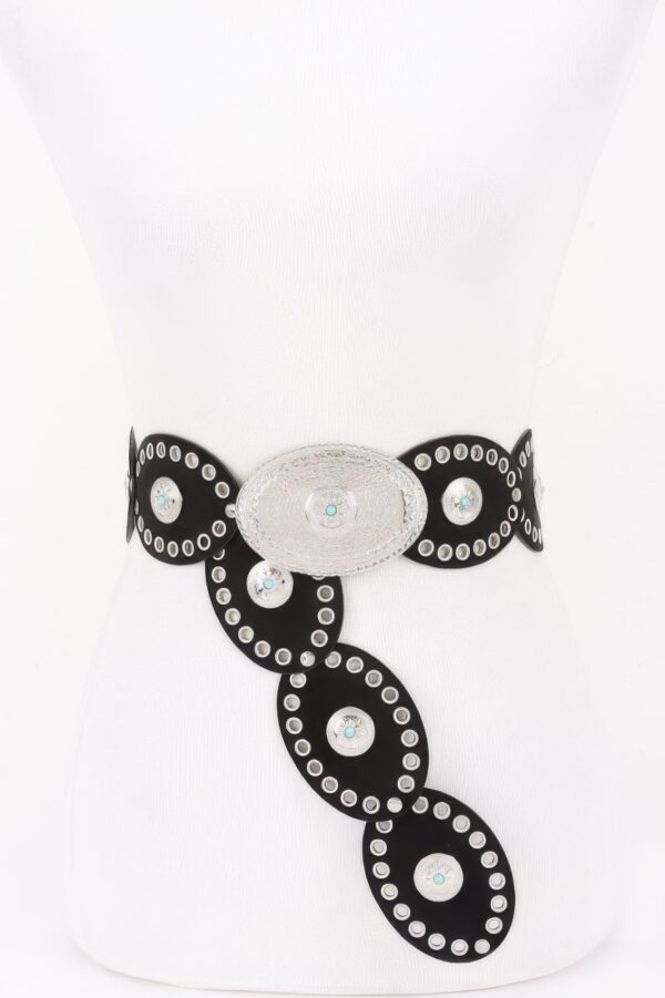 Oval Studded Statement Belt – Wide PU Waistband
