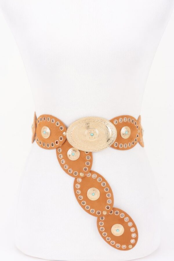 Oval Studded Statement Belt – Wide PU Waistband