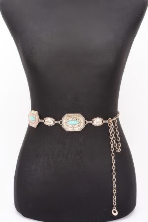 Western Turquoise Chain Belt – Circular Link Iron Belt
