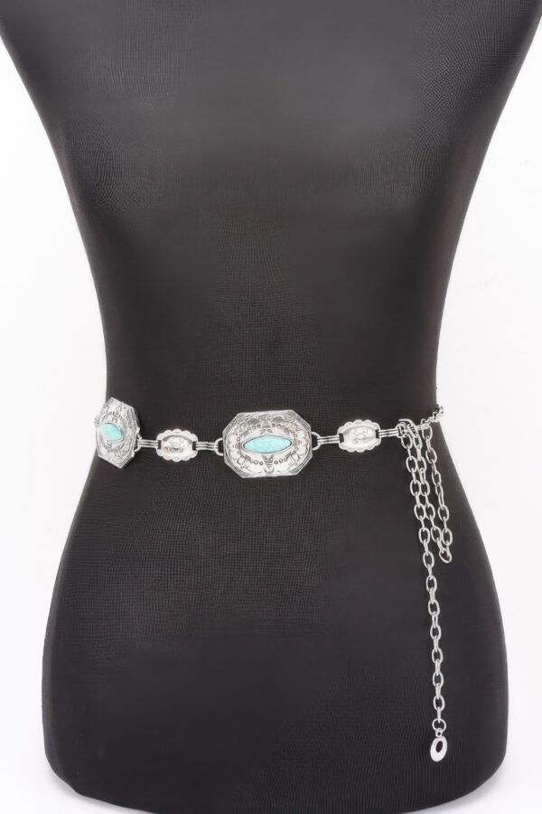 Western Turquoise Chain Belt – Circular Link Iron Belt