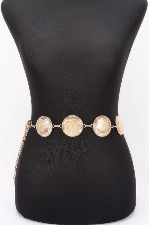 Vintage Metal Chain Belt with Ornate Discs