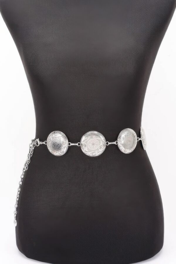 Vintage Metal Chain Belt with Ornate Discs