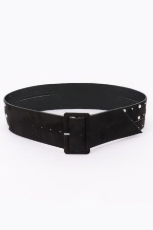 Wide Studded Buckle Belt – 3″ PU Rocker Belt