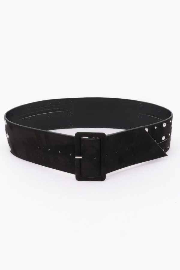 Wide Studded Buckle Belt – 3″ PU Rocker Belt