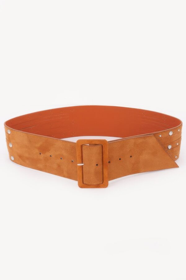 Wide Studded Buckle Belt – 3″ PU Rocker Belt