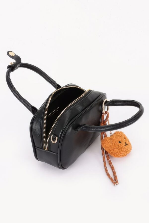 Mini Bowling Bag in Vegan Leather with Bear Charm