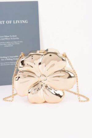 Metallic Flower Acrylic Clutch with Chain Strap