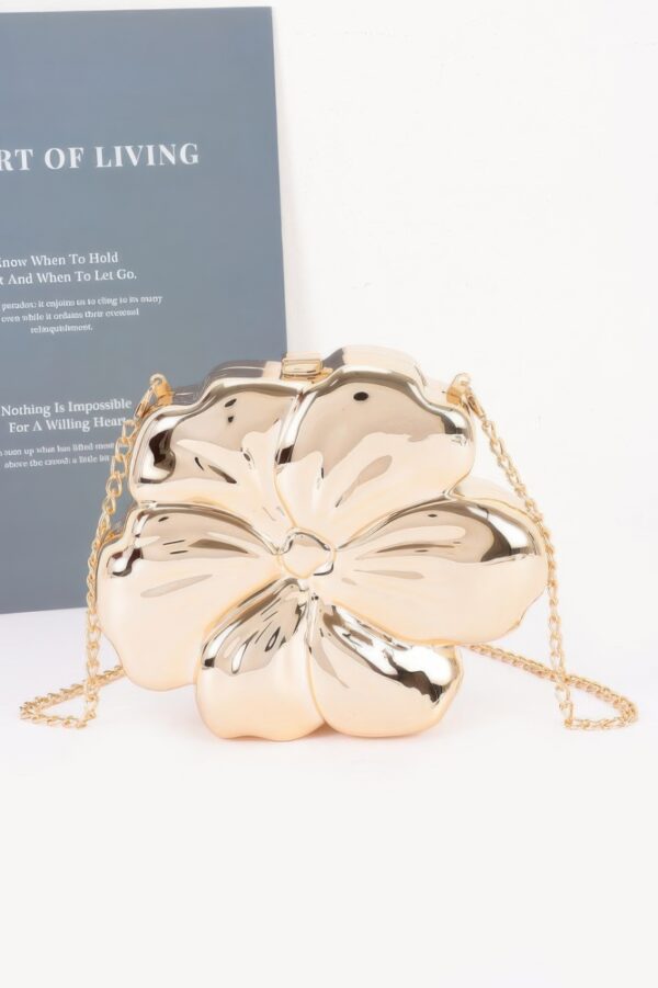 Metallic Flower Acrylic Clutch with Chain Strap