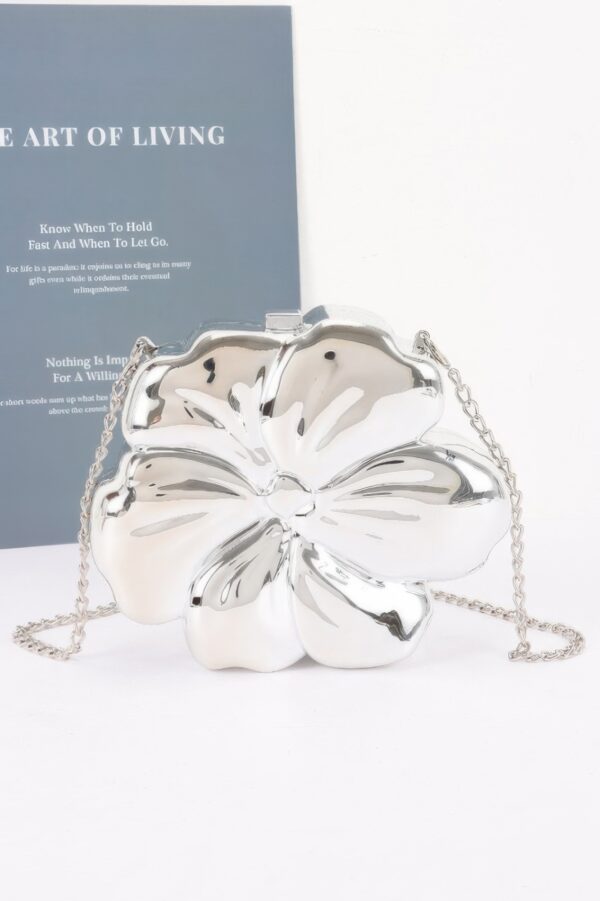 Metallic Flower Acrylic Clutch with Chain Strap