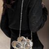 Metallic Flower Acrylic Clutch with Chain Strap