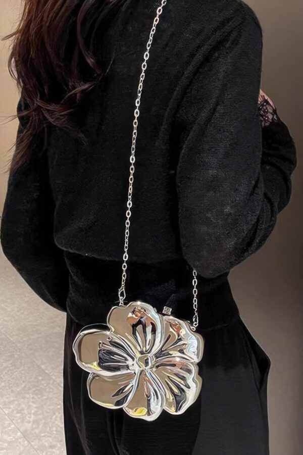 Metallic Flower Acrylic Clutch with Chain Strap