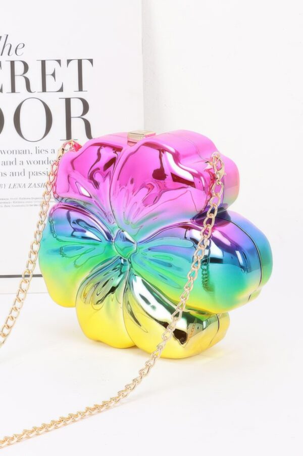 Metallic Flower Acrylic Clutch with Chain Strap