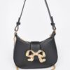 Vegan Leather Mini Hobo Bag with Metal Ribbon