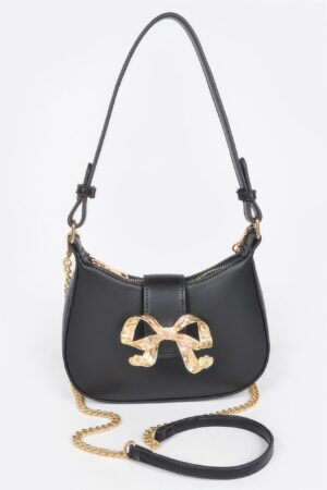 Vegan Leather Mini Hobo Bag with Metal Ribbon