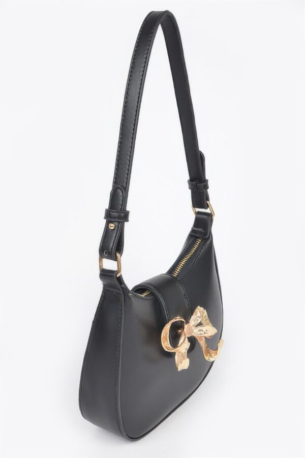 Vegan Leather Mini Hobo Bag with Metal Ribbon