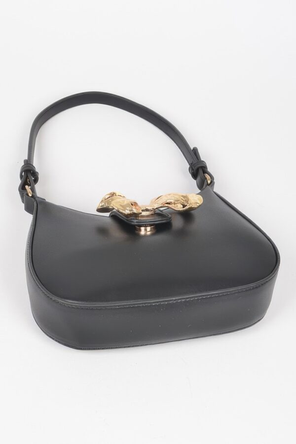 Vegan Leather Mini Hobo Bag with Metal Ribbon
