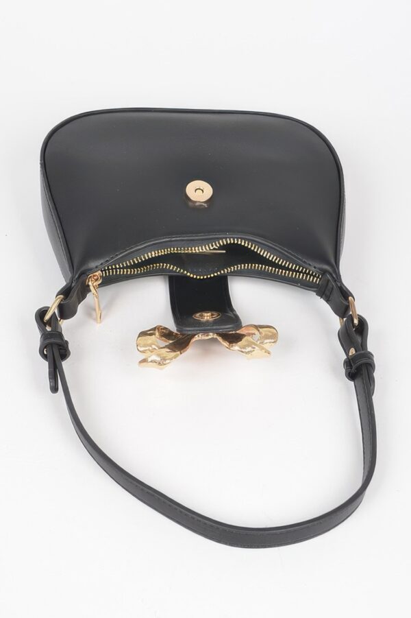 Vegan Leather Mini Hobo Bag with Metal Ribbon