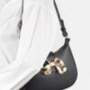 Vegan Leather Mini Hobo Bag with Metal Ribbon