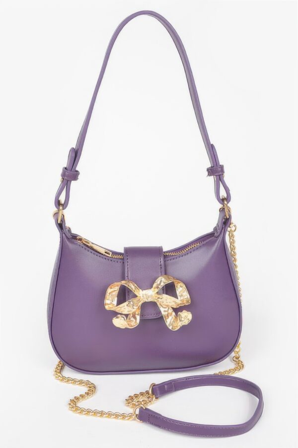 Vegan Leather Mini Hobo Bag with Metal Ribbon